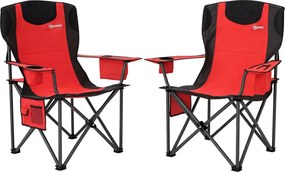 Outsunny 2 db összecsukható kemping szék hűtőtáskával, pohártartóval, fejtámasszal és 2 zsebbel, Oxford szövetből és fémből készült kertiszék, terhelh