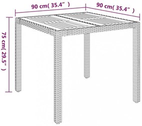 szürke polyrattan falapos kerti asztal 90 x 90 x 75 cm