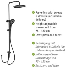 Fekete rozsdamentes acél zuhanyszett 120 cm Soft Water – Wenko