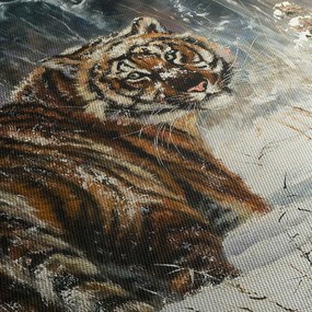 Kép - tigris a havas erdőben, olajfestmény (90x60 cm)