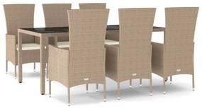 vidaXL 7 részes bézs polyrattan kerti étkezőgarnitúra párnákkal