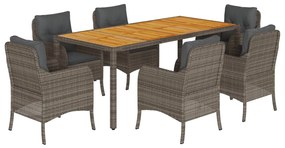 vidaXL 7 részes szürke polyrattan kerti étkezőgarnitúra párnával