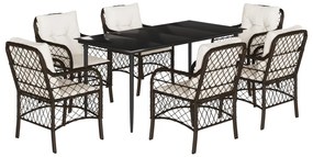 vidaXL 7 részes barna polyrattan kerti étkezőgarnitúra párnával