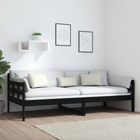 fekete tömör fenyőfa kanapéágy 90x200 cm
