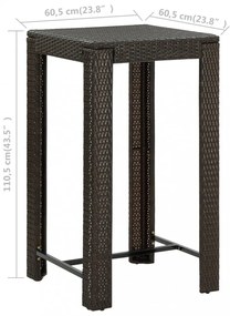 barna polyrattan kerti bárasztal 60,5 x 60,5 x 110,5 cm