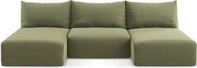 Zöld bársony kinyitható-tárolóhelyes sarokkanapé (U alakú) Kalena – Makamii