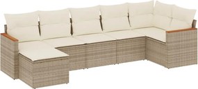 vidaXL 7 részes bézs polyrattan kerti ülőgarnitúra párnákkal