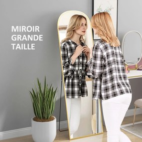 HOMCOM Álló Tükör, Téglalap alakú Falitükör, Kerekített, Alumínium Kerettel, 50 x 161,5 cm, Arany | Aosom