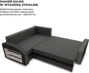 Grande sarokkanapé polcokkal , polc a bal karfaban, baloldali, szövet anyag, hab töltet, szürke - fekete