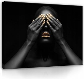 Vászonkép Fekete-arany Női Arc Ajkak Absztrakt Fürdőszoba XXL 60x40