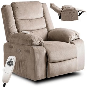 Elektromosan Vezérelhető Masszázsfunkciós Relaxfotel Bézs Kordbársony Kárpittal. JASPER