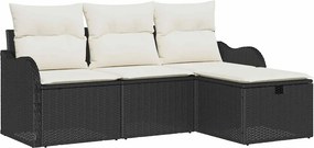 vidaXL Kerti Kanapé Szett párnával 4 pcs Fekete és Krém polirattan