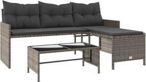 vidaXL L-alakú szürke polyrattan kerti kanapé asztallal és párnákkal