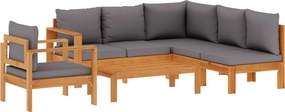 vidaXL 5 részes tömör akácfa kerti kanapészett párnákkal