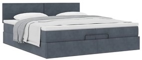 Ottomán ágykeret matraccal sötétszürke 200x200 cm bársony