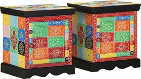 vidaXL 2 db többszínű tömör mangófa éjjeliszekrény 40x35x45 cm