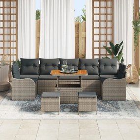 10 Darabos Kerti Sofa Szett Párnákkal Szürke Poli Rattan Akácia