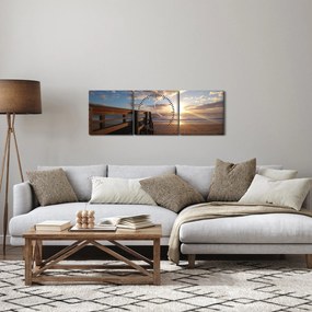 A móló, a strand és a tenger képe (órával) (90x30 cm)
