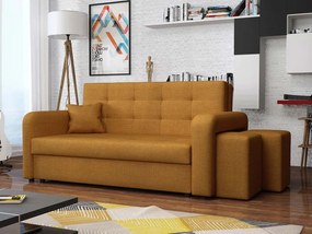 BELA HOME 2 kihúzható kanapé zsámolyokkal - mustár, jobb oldali kialakítás