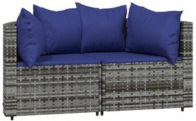 2 db szürke polyrattan kerti sarokkanapé párnával