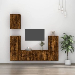 5 részes füstös tölgy színű szerelt fa TV-szekrényszett