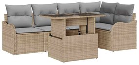 vidaXL Kerti Kanapé Szett párnával párnával 6 pcs Bézs Poly Rattan