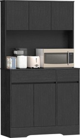 HOMCOM konyhai kamraszekrény munkalappal, 6 ajtóval, állítható polcokkal és mikrópolccal — fekete (100 x 38 x 180 cm) | Aosom