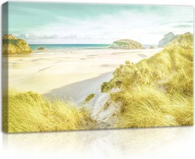 Vászonkép 60x40 Tengerpart homokdűnék sziklák lakatlan nyugalom fény