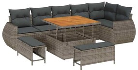 vidaXL Kerti Kanapé Szett párnával tárolóval 9 pcs Szürke Poly Rattan