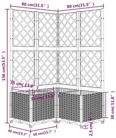 világosszürke PP rácsos kerti ültetőláda 80 x 80 x 136 cm