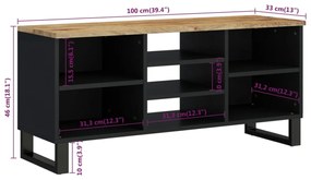 tömör mangó- és szerelt fa TV-szekrény 100 x 33 x 46 cm