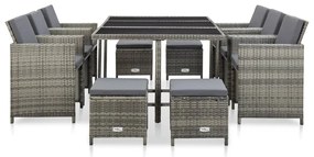 vidaXL 11 részes szürke polyrattan kültéri étkezőszett párnákkal