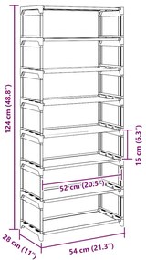 fekete nem szőtt szövetből cipőállvány 8 szintes 54x28x124 cm