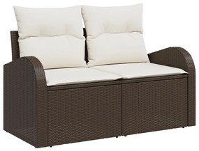 8 részes kerti kanapékészlet párnákkal barna poli rattan, 2 személyes kerti kanapé tárolóval és párnákkal barna poli rattan