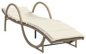 bézs polyrattan napozóágy párnával 60 x 199 x 42 cm