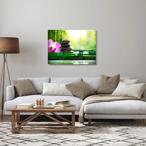 Kép a masszázs kövek és orchideák a vízen (üvegen) (70x50 cm)