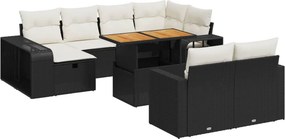 vidaXL 11 részes fekete polyrattan kerti ülőgarnitúra párnákkal