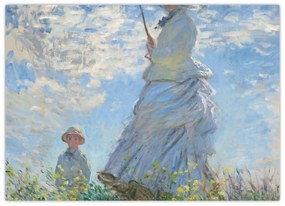 Üveg kép - Claude Monet, Woman with a Parasol - Madame Monet and Her Son, reprodukciók (70x50 cm)