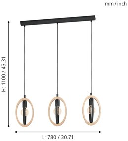 Eglo 43462 - Csillár zsinóron BASILDON 3xE27/40W/230V