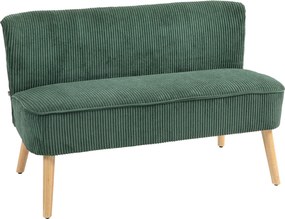 HOMCOM Modern Zöld Kárpitozott Kanapé 2 Személyes Karfa Nélkül, Kordbársony Hatás, Kis Nappali Kanapé Fából Készült Lábakkal, 117 x 56,5 x 77 cm | Aos