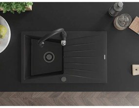 Mexen Cesar, 1 kamrás gránit mosogató 775x470x190 mm és Savita mosogató csaptelep, fekete, 6514-77-672601-70-B