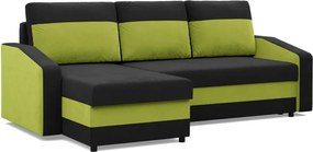 Hewlet sarokkanapé, 2 ágyneműtartóval, szövet anyag, univerzális oldal, bonell töltet, fekete - zöld