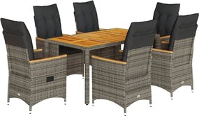 vidaXL 7 részes szürke polyrattan kerti étkezőgarnitúra párnával