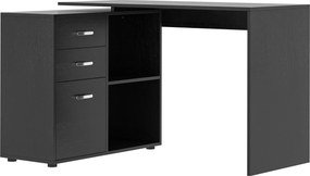 HOMCOM Sarok Íróasztal PC-hez 2 Fiókkal és Nyitott Polcokkal, L-Alakú Fa és Fém Íróasztal, 117x83.5x76 cm, Fekete | Aosom