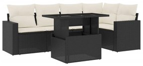 6 részes fekete polyrattan kerti ülőgarnitúra párnákkal