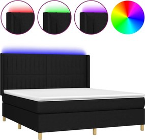 vidaXL fekete szövet rugós és LED-es ágy matraccal 160x200 cm