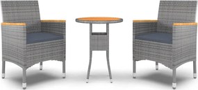 vidaXL 3 részes szürke polyrattan kerti étkezőgarnitúra