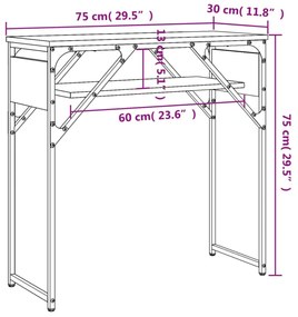 füstös tölgy színű szerelt fa tálalóasztal polccal 75x30x75 cm
