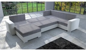 Kárpitozott, univerzális, kihúzható U-alakú ülőgarnitúra YORK, fehér/szürke