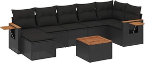 vidaXL 8 részes fekete polyrattan kerti ülőgarnitúra párnákkal